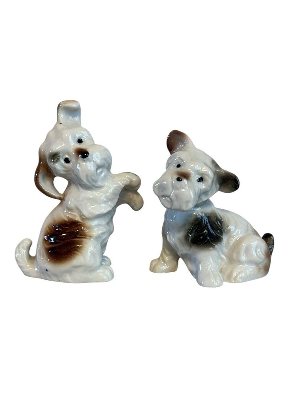 Vintage Porcelain Schnauzer Terrier Dog Figurines Set of 2 Stamped Japan 4.5”
